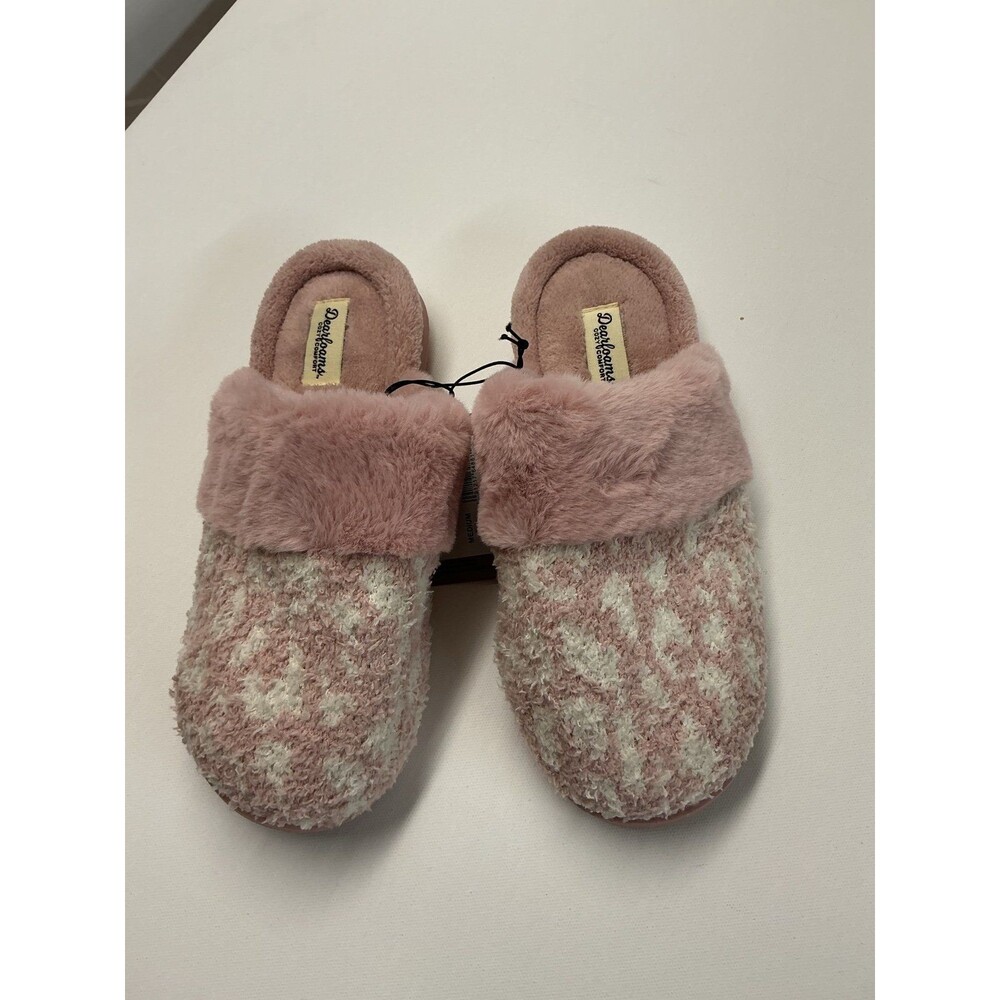 Dearfoams Pink Plaid Fuzzy Slippers